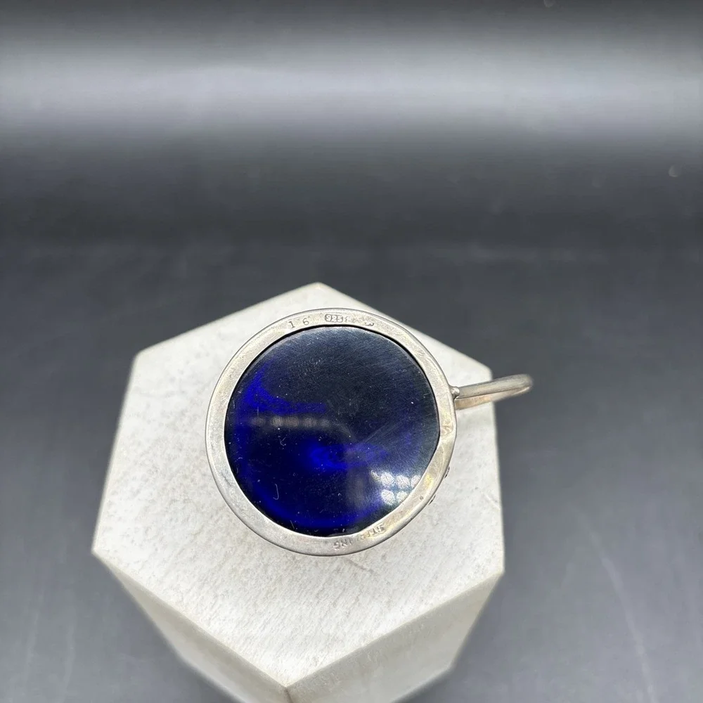 Sterling Silver 925 Mustard Pot Cobalt Blue Glass Liner Openwork Vintage